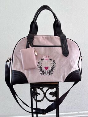 Juicy Couture EUC Heritage Weekender Soft Touch Duffel Bag Dusty Blush & Brown